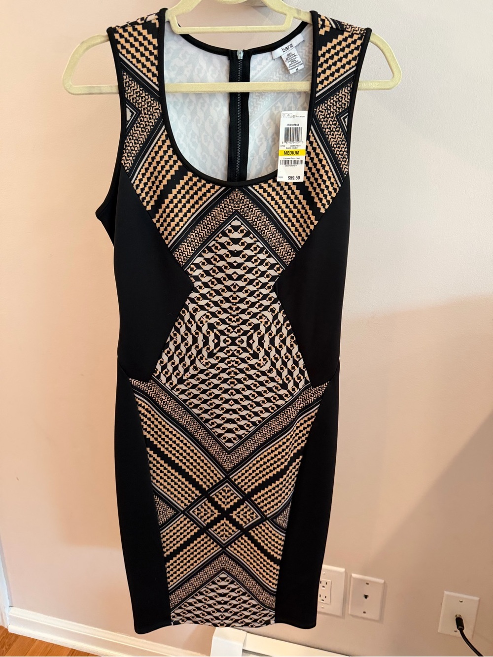 Bar III Black & Beige Geometric Sheath Dress